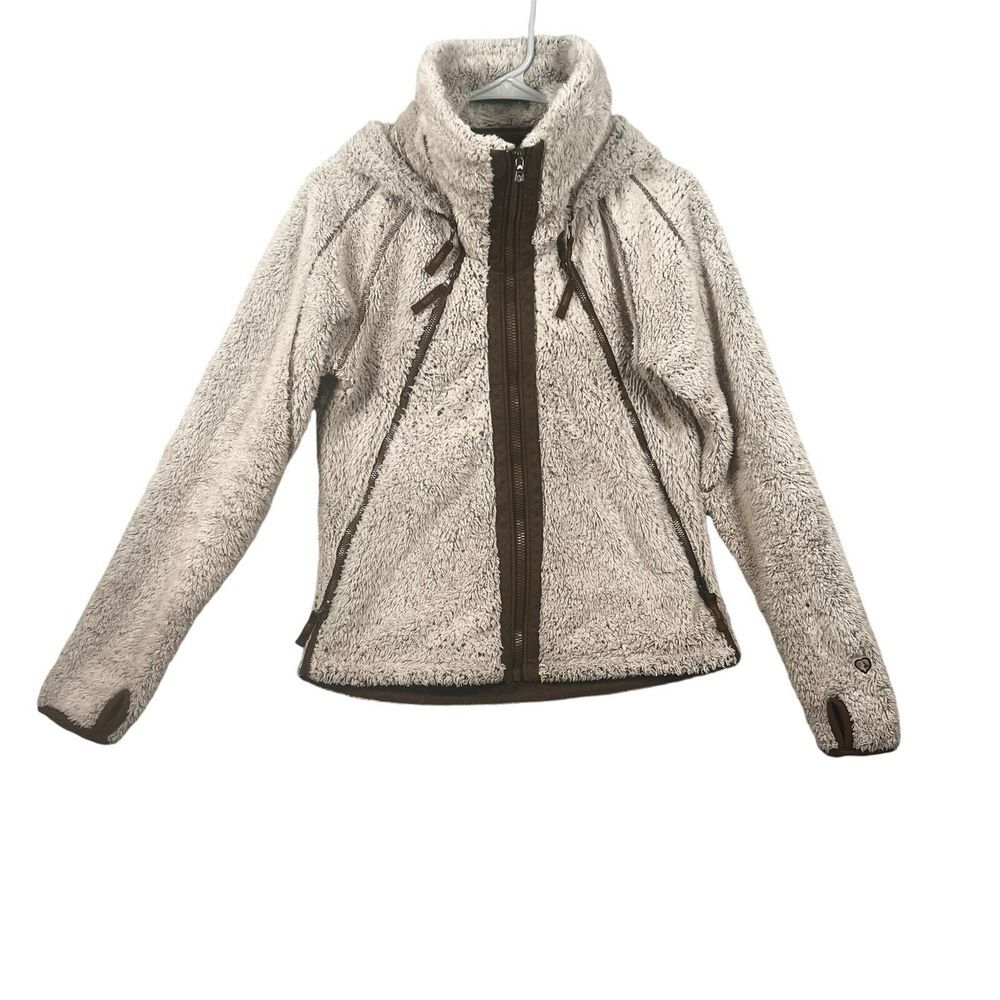 Kuhl Flight Jacket Full Zip Beige Sherpa Fleece Hooded Jacket Size Medium